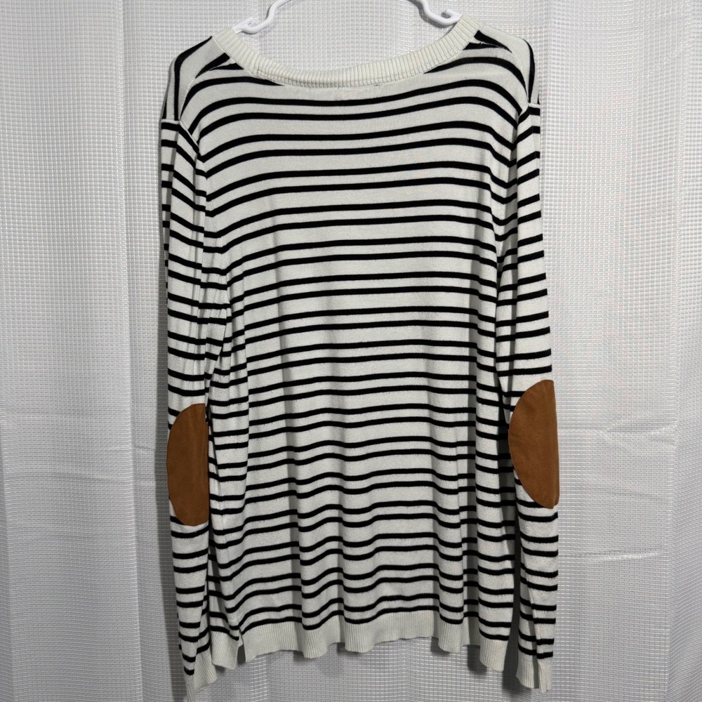 Market & Spruce Striped Sweater 1X White Black Elbow‎ Patches - Picture 2 of 3